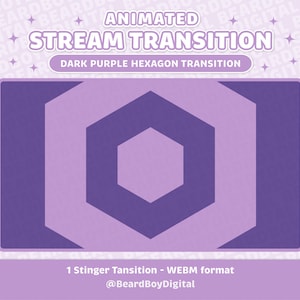 Dark Purple Hexagon Animated Stream Transition | Twitch Stinger, OBS, Stream Asset, YouTube, Cosy Gamer, Minimal Shapes, Purple, Lavender