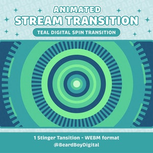 Transition animée Twitch Stinger - Tournage numérique bleu sarcelle | Twitch, OBS, flux, YouTube, streaming, montage vidéo, jeux, chat