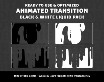 Black and White Liquid Animated Stinger Transition Pack | Twitch, OBS, Stream Assets, YouTube