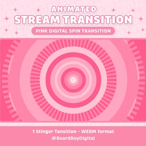 Animation Twitch Stinger StreamTransition - Version numérique rose | Twitch, OBS, flux, YouTube, jeux vidéo, streaming, montage vidéo, Lofi