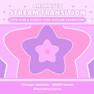 Pink and Purple Cute Star Outline Animated Stream Transition | Twitch Stinger, OBS, Stream Asset, Cosmic, Kawaii, Pink, Celestial, Pastel