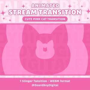 Cute Pink Cat Animated Stream Transition | Twitch Stinger, OBS, Stream Asset, YouTube, Moon, Soft Pink, Kawaii, Cat, Kitten, Anime, Kitty