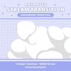 Transición de transmisión animada de nube de humo de dibujos animados / Twitch Stinger, OBS, Streamer, Kawaii, Transmisión, Transparente, Superposición, Explosión, anime