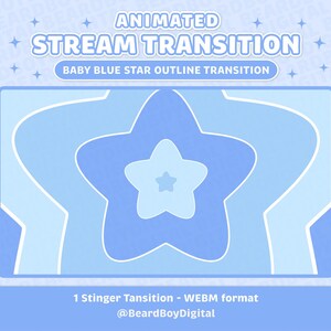 Baby Blue Cute Star Outline Animated Stream Transition | Twitch Stinger, OBS, Stream Asset, Cosmic, Kawaii, Calm, Celestial, Pastel, Rainbow