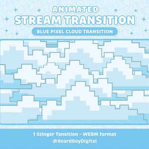 Twitch Stinger Transition - Pixel Clouds | Stream Transition | Blue | Cute Stream Setup | Kawaii  | Overlay | YouTube | 8-Bit stream theme