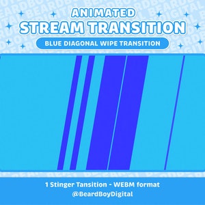 Transition de flux animée - Rayures diagonales bleues | Transition Twitch, OBS, ressources en streaming, Stinger, YouTube, Stinger bleu animé