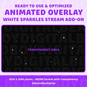 Animated White Sparkles Stream Overlay: Transparent Background (Digital Download)