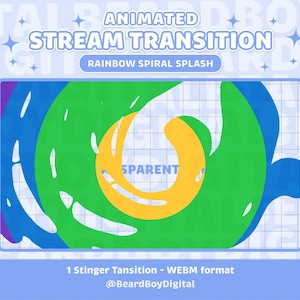 Animated Stream Transition - Rainbow Spiral Splash | Twitch Transition, OBS, Stream Assets, Stinger, Liquid, Colourful, Pride, Wave, Multi