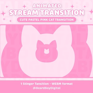 Cute Pastel Pink Cat Animated Stream Transition | Twitch Stinger, OBS, Stream Asset, YouTube, Moon, Soft Pink, Kawaii, Cat, Kitten, Anime