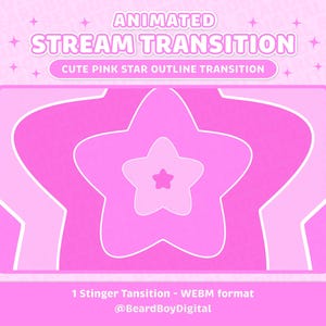 Pink Cute Star Outline Animated Stream Transition | Twitch Stinger, OBS, Stream Asset, Cosmic, Kawaii, Pink, Celestial, Pastel, Rainbow