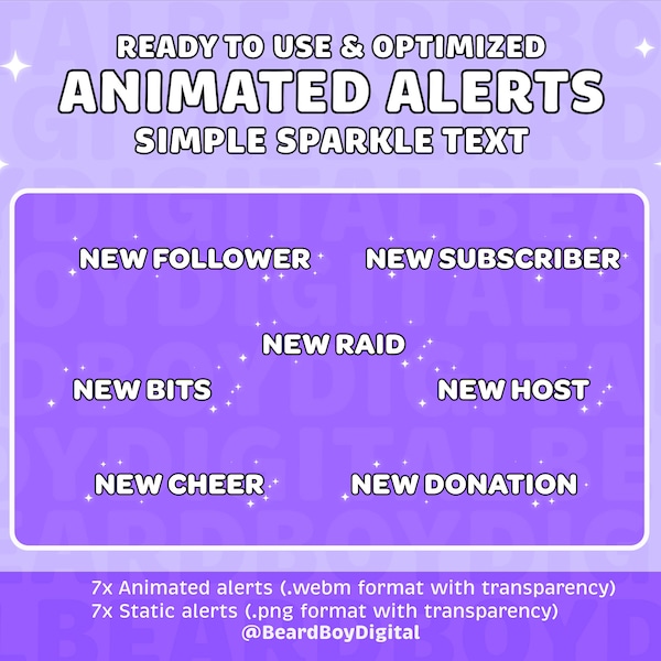 Animated Alerts for Streaming - Simple White Sparkle | Twitch Alerts, Black and White, OBS, StreamLabs, Stars, Celestial, Cosmic, Galaxy