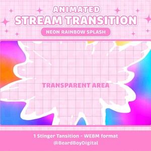 Animated Stream Transition - Neon Rainbow  | Twitch Stinger, OBS, Stream Asset, Water, YouTube, Gradient, Liquid, Ink, Burst, Splat, Overlay