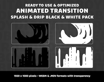 Twitch Stinger Transition Pack - Black and White Splash | Twitch, OBS, Stream Assets, Simple, Professional, YouTube