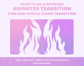 Animated Stream Transition - Pink and Purple Flame Transition | Twitch Transition, OBS, Stream Assets, Stinger, Fire, YouTube, Pink Gradient