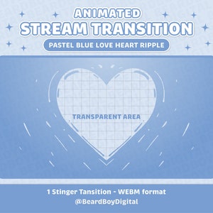 Transition de flux animée - Ondulation de coeur d'amour bleu pastel | Transition Twitch, OBS, diffusion en streaming, Stinger, YouTube, Dreamy, bleu pâle