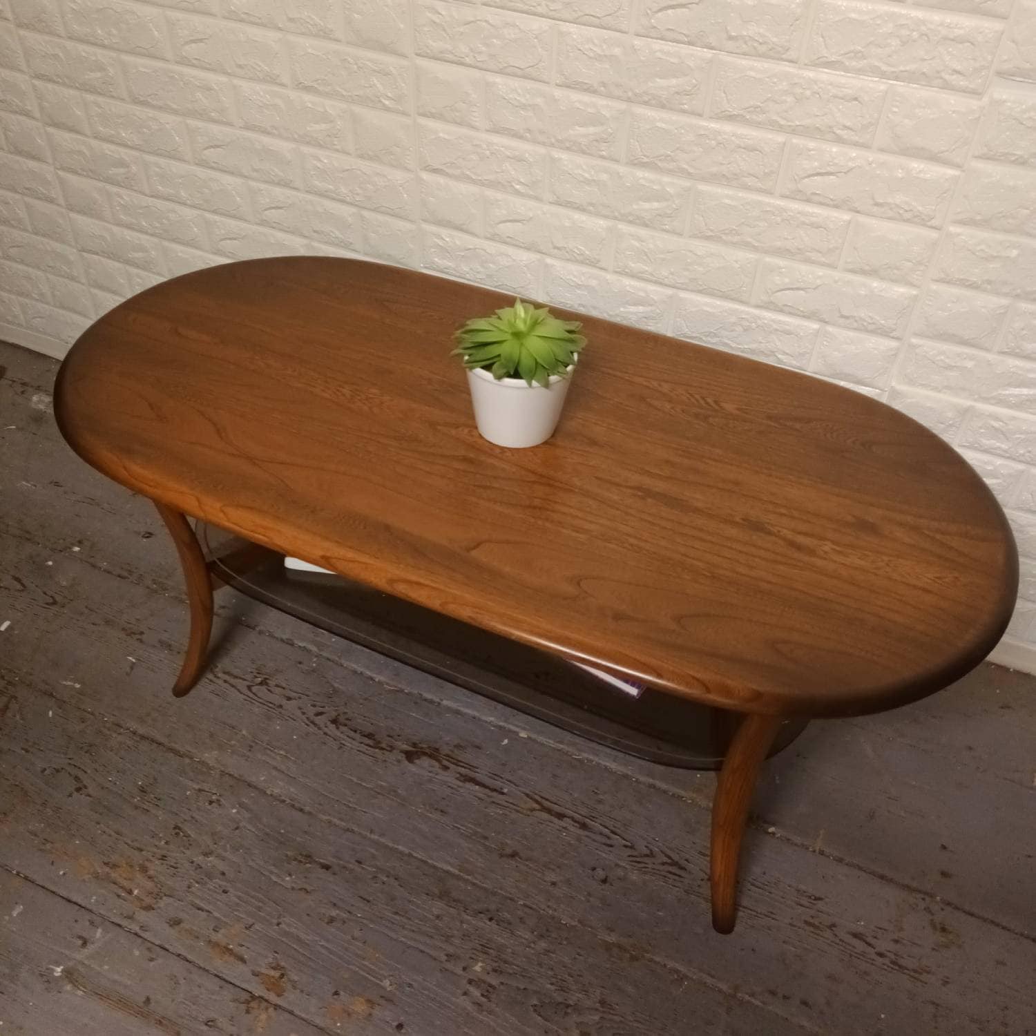 Ercol Windsor 1063 Coffee Table With Smoked Glass Magazine Shelf