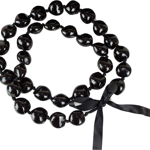 Hawaiian Kukui Nut Leis Black or Brown Beads Necklaces Adjustable 32 inches Lei for Men and Women