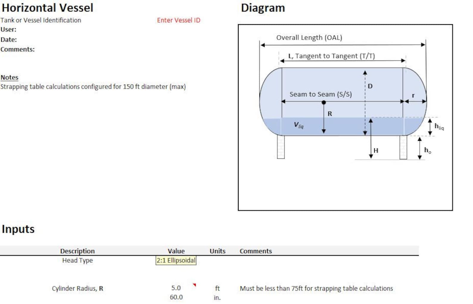 Vessel Volume Calculator Horizontal Vessels, Vertical Vessels, and Spheres Chemical Engineering