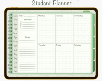 Green Floral Digital Student Planner: Undated Weekly Layout (PDF)
