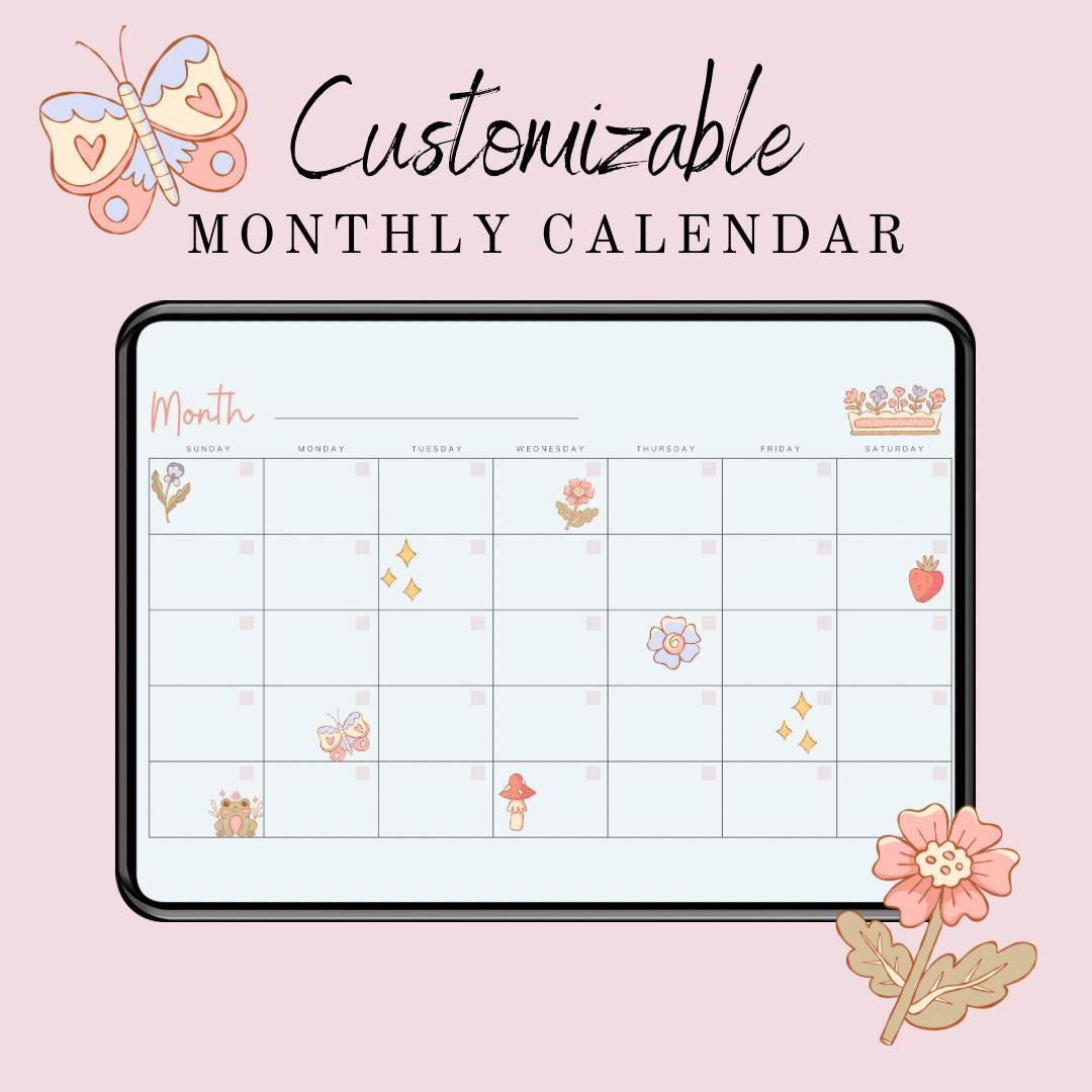 Cottagecore Monthly Calendar: Customizable Digital PDF Planner - Etsy