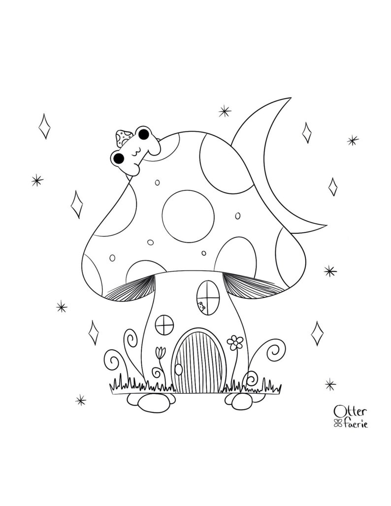 Cute Mushroom Frog Coloring Page, Cute Coloring Page, Mushroom Frog