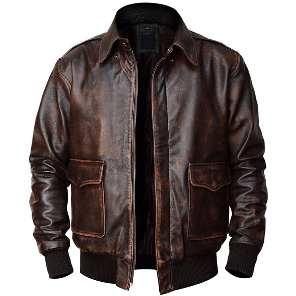 Men's Pilot A2 Bomber Aviator Military Leather Jacket - Pak Ansari Impex