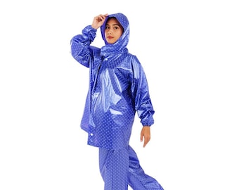 Raincoat Jacket and Pants with zipper and hood PVC Rainsuit material good quality material Rainwear Polkadot Pop for adults men and women