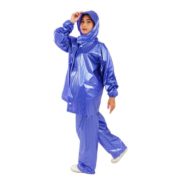 Raincoat Jacke und Hose mit Reißverschluss und Kapuze PVC Rainsuit Material gute Qualität Material Rainwear Polkadot Pop für Erwachsene Männer und Frauen