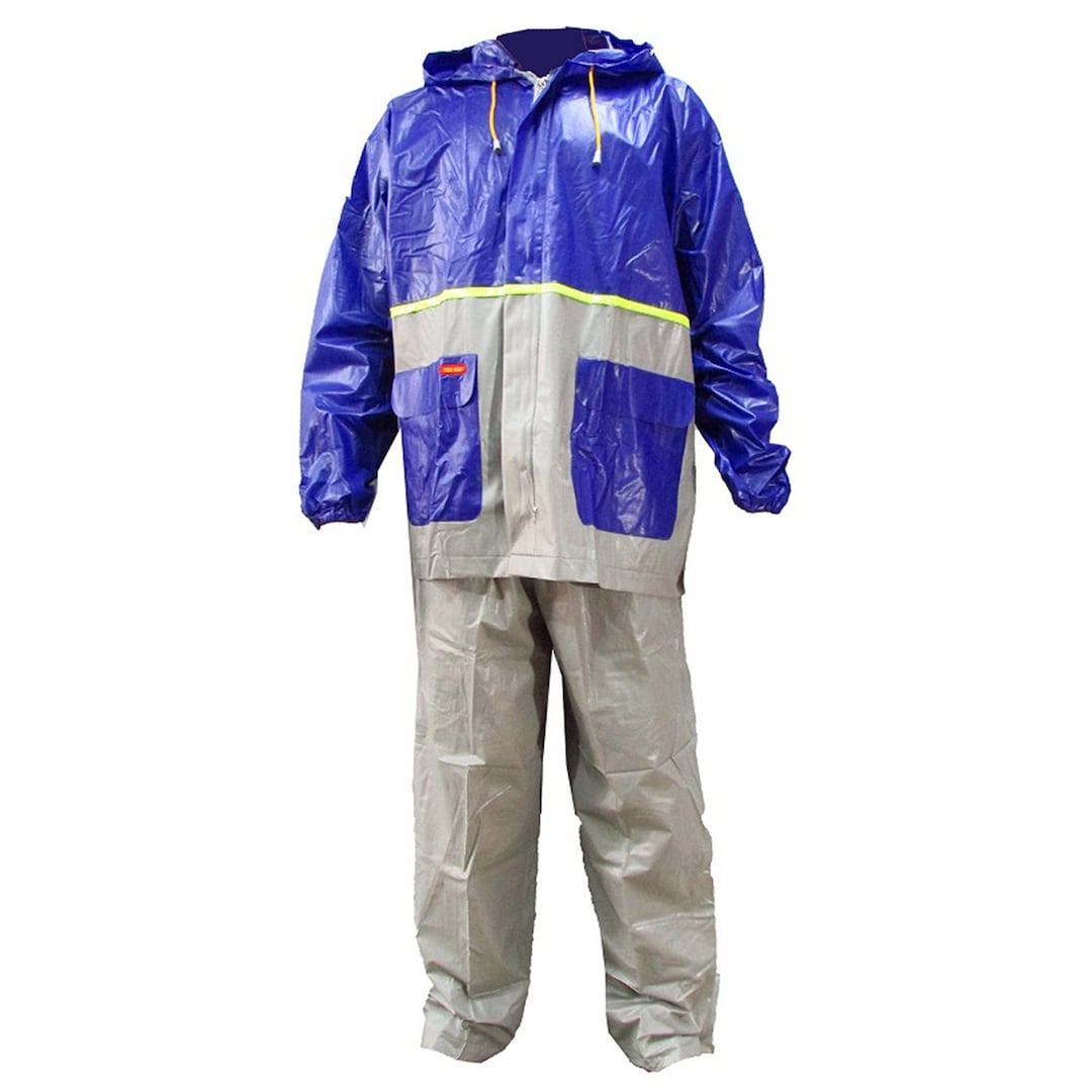Raincoat Jacket and Pants With Zipper and Hood PVC Rainsuit Material