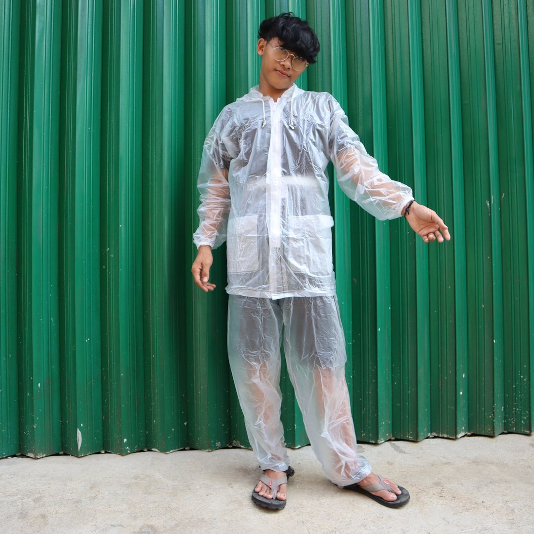Raincoat Jacket and Pants With Zipper and Hood PVC Rainsuit Material