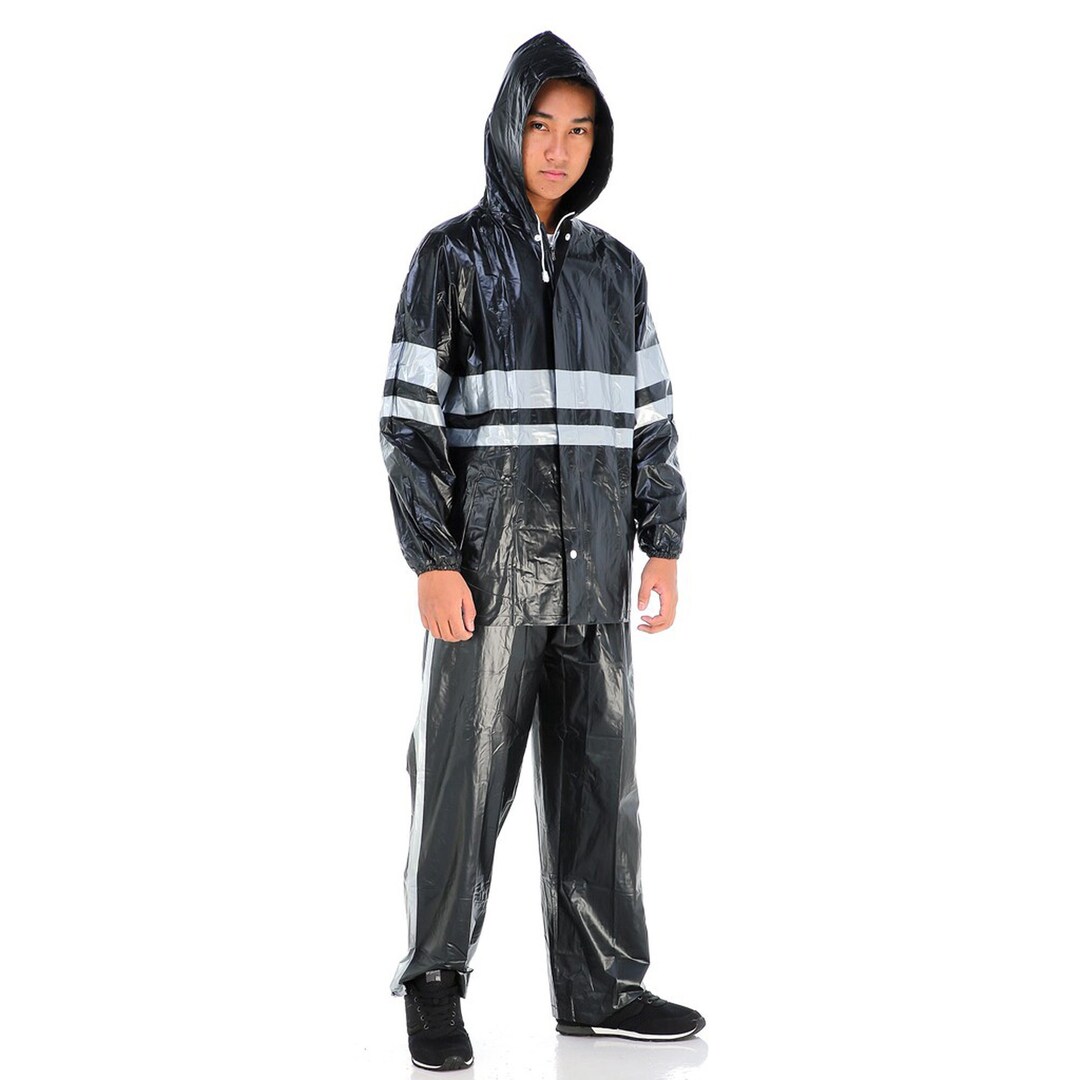 Raincoat Jacket and Pants With Zipper and Hood PVC Rainsuit Material