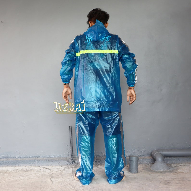 Raincoat Jacket and Pants With Zipper and Hood PVC Rainsuit Material ...