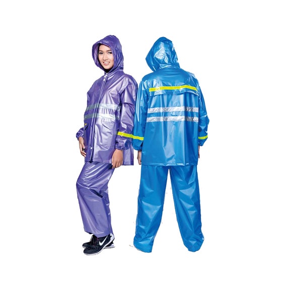 Raincoat Jacket and Pants With Zipper and Hood PVC Rainsuit