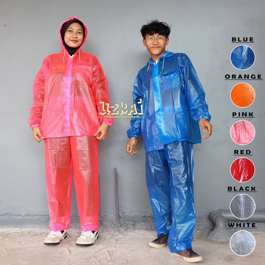 Raincoat Jacket and Pants With Zipper and Hood PVC Rainsuit Material