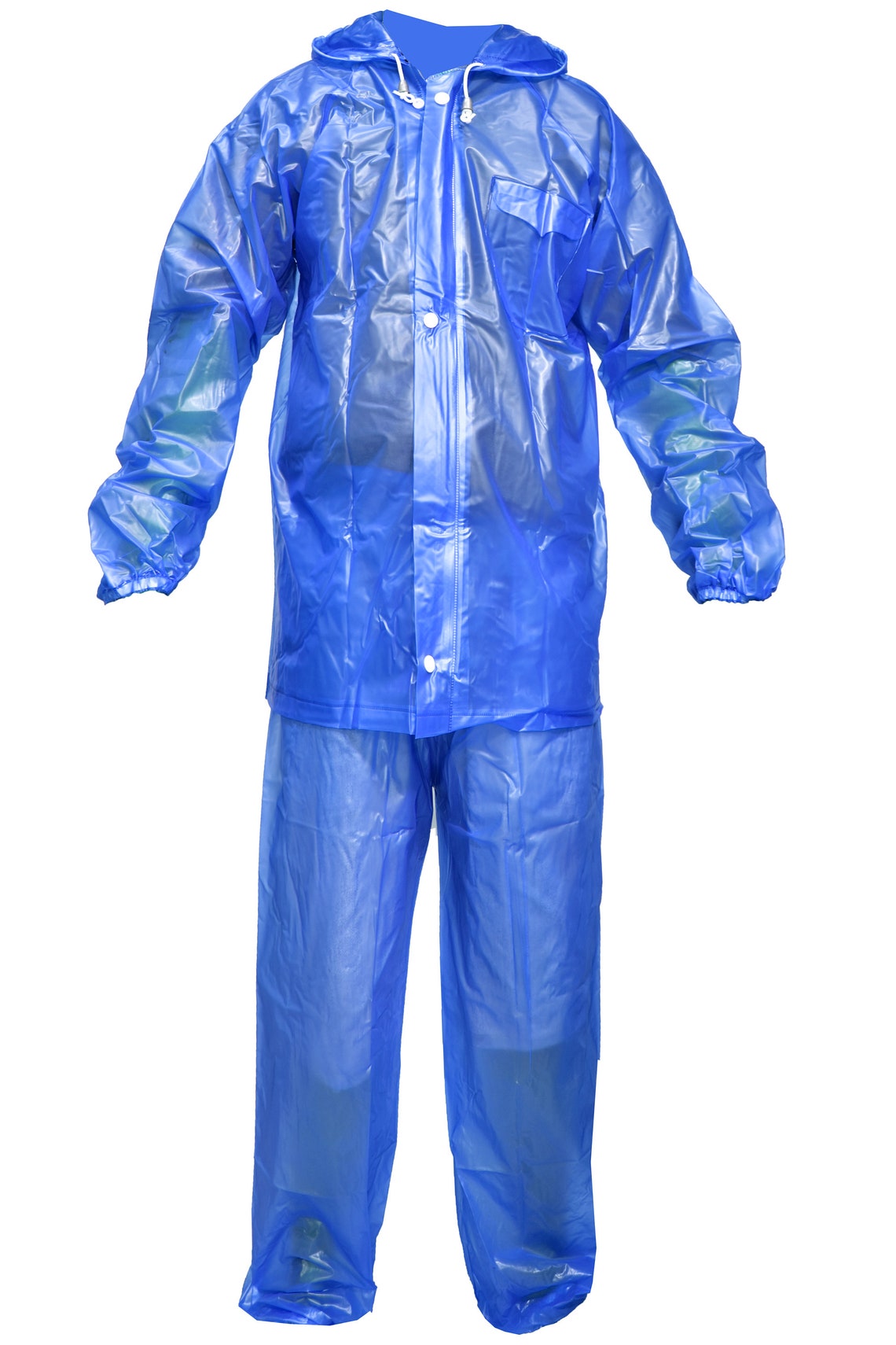 Raincoat Jacket and Pants With Zipper and Hood PVC Rainsuit Material