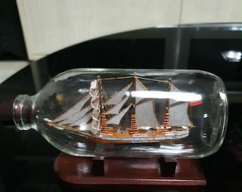Miniature Collections Wooden Phinisi Sailing Ship Handmade Replica Sailboat in Infus Bottle