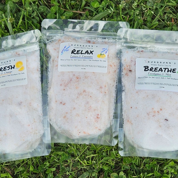 Mixed Bath Salts:Dead Sea Salt, Pink Himalayan Salt, Salt Soak, wedding favors,  party favor