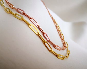 Gold Paperclip Italian Chain Necklace, 925 Sterling Silver&24", Rectangle Link Necklace, Paperclip Chain 4.00mm
