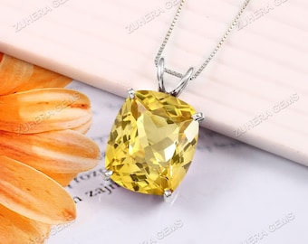 AAA 16x14 MM Top Quality Ceylon Yellow Sapphire Cushion Shape Pendant Excellent Prime Quality Silver 925 Jewellery