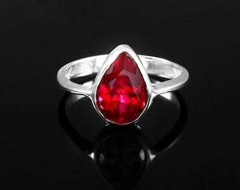 AAA Quality Mozambique Ruby Red Pear Cut Gemstone 925 Sterling Silver Bridal & Wedding Ring,Engagement Ring For Her 11x8 MM