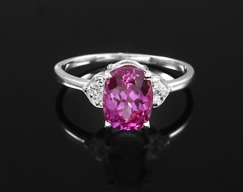 AAA Quality Ceylon Pink Sapphire Oval Cut Gemstone 925 Sterling Silver Bridal & Wedding Ring, Engagement Ring For Her 12x10 MM