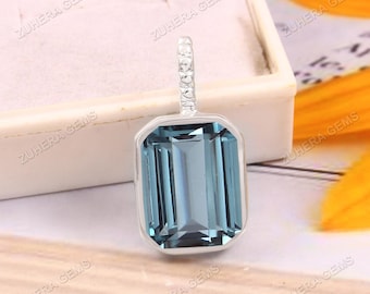 AAA 11x9 MM Top Quality Brazilian Sky Blue Aquamarine  Radiant Shape Pendant,Flawless Setting Prime Quality Silver 925 Jewelery