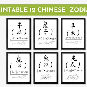 12 Chinese Lunar Horoscope Zodiac Print Poster Home Decor, 12 Chinese Zodiac Art Print