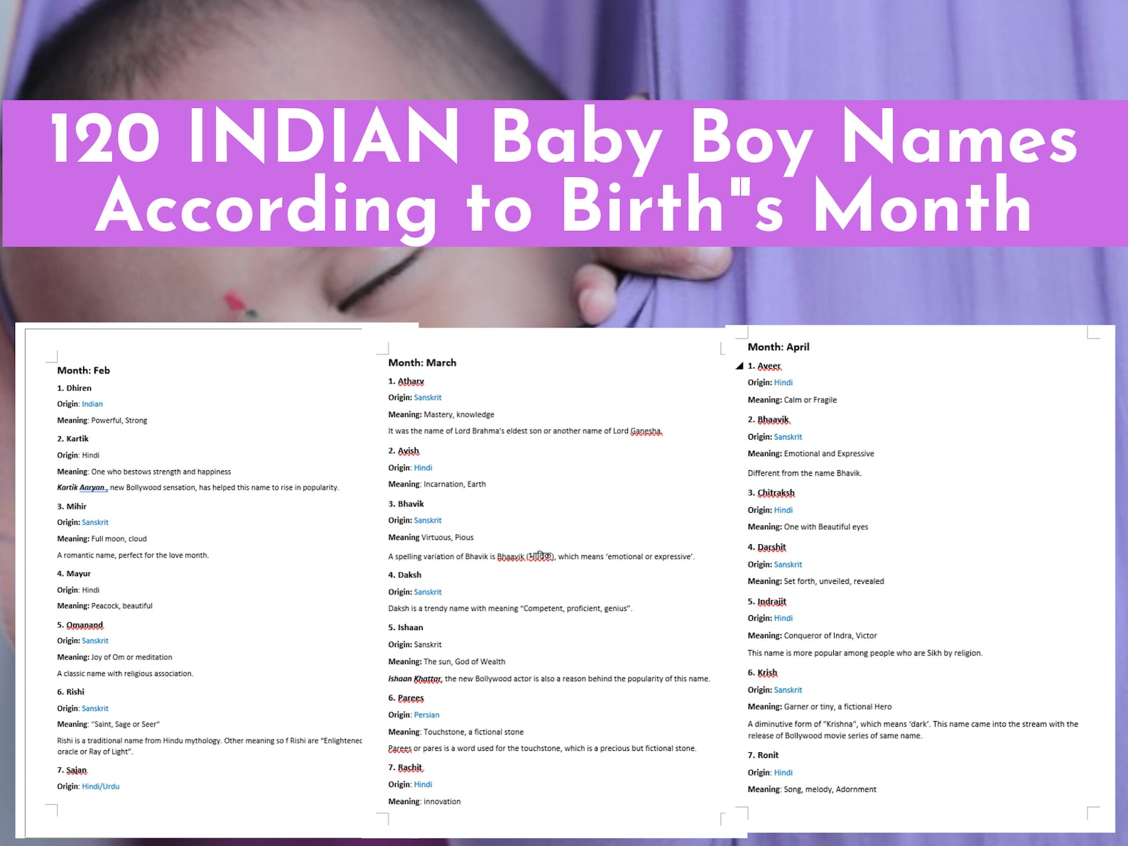 120 Unique Indian Name for Indian Baby Boy Names Based on Month of