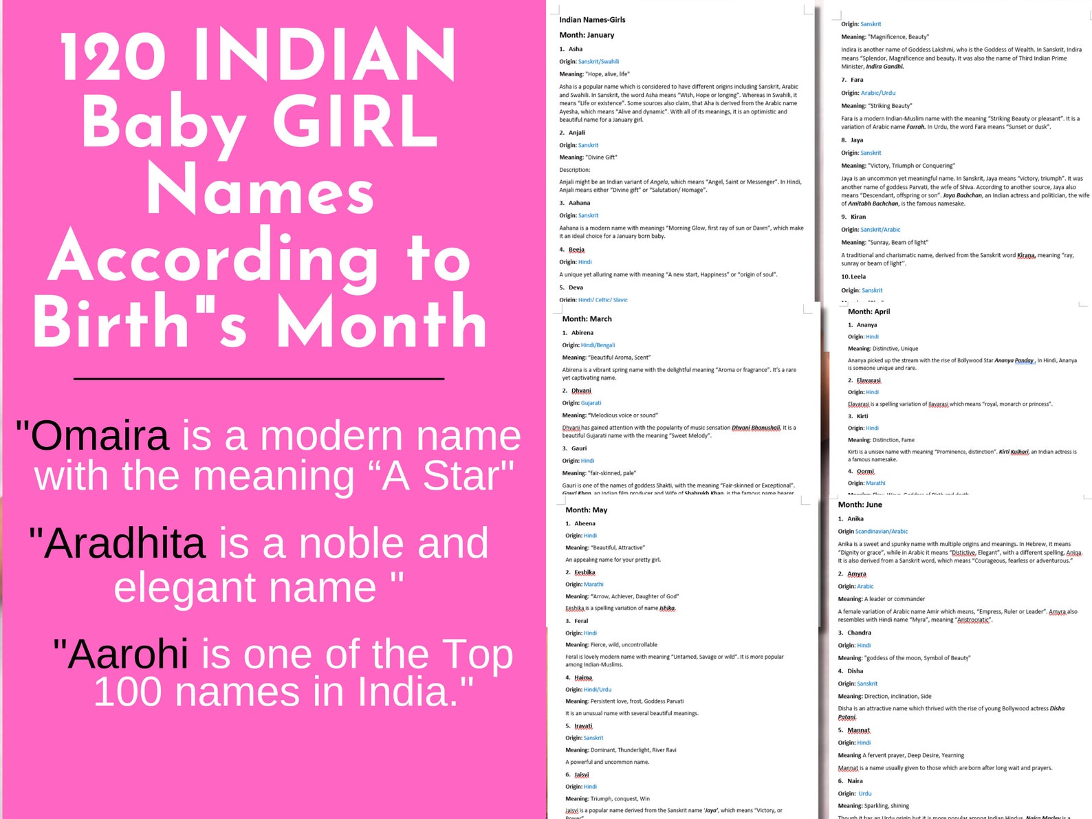 120 Unique Indian Name for Indian Baby GIRL Names Based on Month of