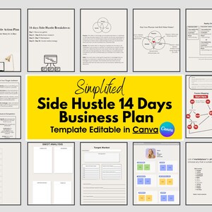 14 Days Side Hustle Business Plan Template, Canva Business Planner Proposal, Start Up Workbook, Business Plan Analysis, Business  EDITABLE