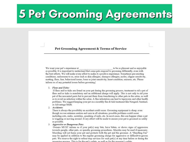 5 Pet Grooming Agreement & Terms of Service Pet Client Grooming