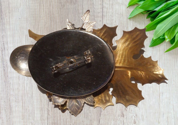 Brooch, Large, Oak Leaf and Acorn, With  Orange/C… - image 4