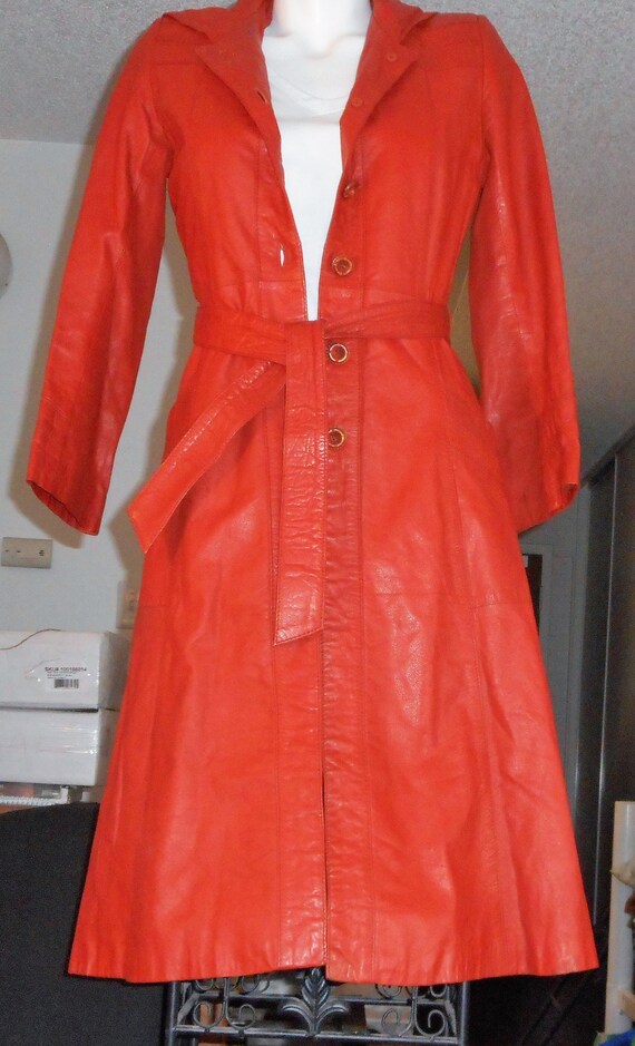 Burnt Orange Leather Trench Coat - image 1