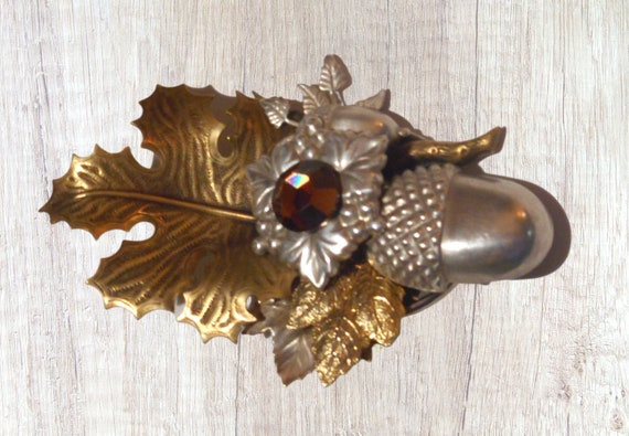 Brooch, Large, Oak Leaf and Acorn, With  Orange/C… - image 1